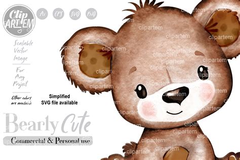 Cute Brown Bear Baby Brown Ears SVG PNG vector watercolor clip art By ...