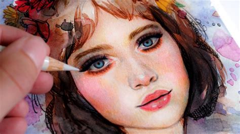 HOW TO PAINT A PORTRAIT WITH WATERCOLORS & COLOR PENCILS IN ONLY 5 ...