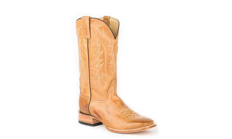 Stetson Mens Ficcini Allover Wide Square Toe Cowboy Boots Tan