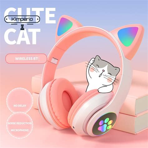 Fone De Ouvido Orelha De Gato Gatinho Cat Bluetooth Ear Com Led Rgb Headphone - Escorrega o Preço