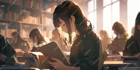 Premium AI Image | anime girl in library