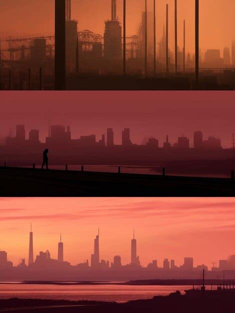 Premium AI Image | a series of images of a city with a silhouette of a ...