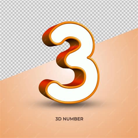 Premium PSD | 3d number 3 white orange color minimalist