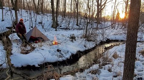 Winter Bushcraft Tarp Camp, off-trail, hidden lake - YouTube