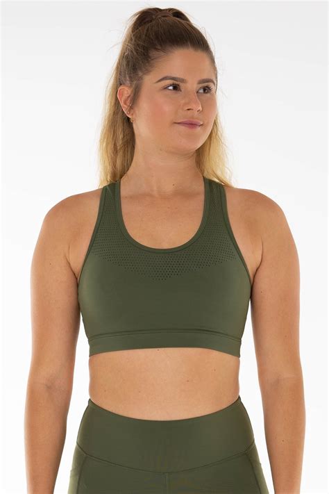 Khaki Green Laser Cut Sports Bra | fitphyt