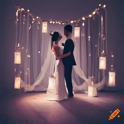 Romantic wedding with lanterns and fairy lights on Craiyon