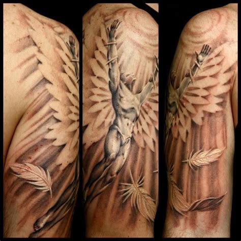 Angel flying towards the sun tattoo | Sleeve tattoos, Angel tattoo, Tattoos