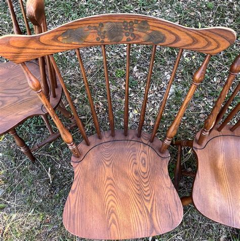 4 Vintage Windsor Hitchcock Wood Dining Chairs Grape Leaves Signed L. Hitchcock | eBay
