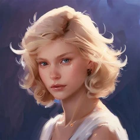 Portrait young girl, sleek, blond, curly hair in a p...