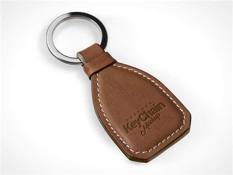 Stitched Leather Keychain & Metal Ring PSD Mockup • PSD Mockups