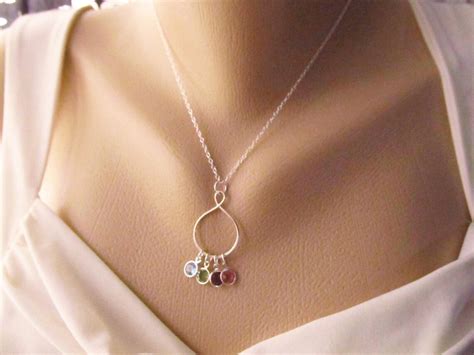 Infinity Family Necklace Sterling Silver With Crystal Charms - Etsy