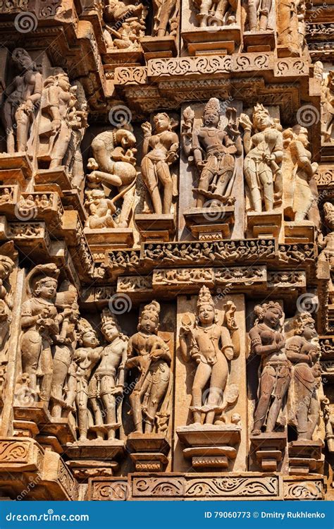 Famous Sculptures of Khajuraho Temples, India Stock Image - Image of statue, outside: 79060773