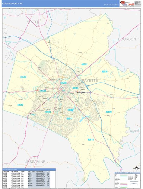 Fayette County, KY Zip Code Wall Map Basic Style by MarketMAPS - MapSales