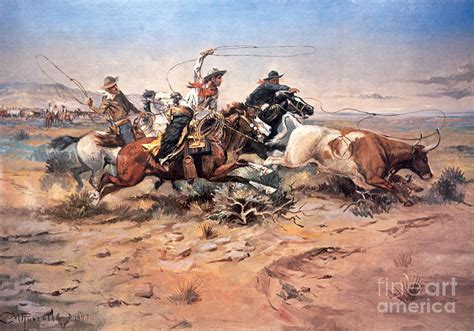 Cowboys Roping A Steer Painting by Charles Marion Russell