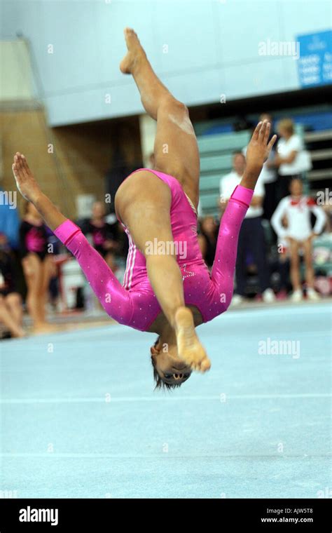 junior gymnastics champion Becky Downie performs a backflip in her Stock Photo: 8464711 - Alamy