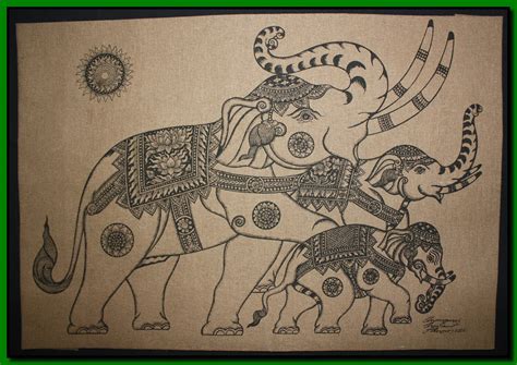 Thai traditional art of Elephant by silkscreen printing on