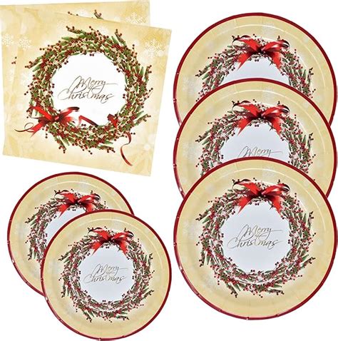 Merry Christmas Plates and Napkins Party Supplies Tableware Set 50 9" Dinner Plate 50 7" Plate ...