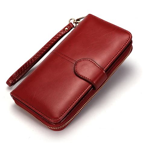 Genuine Leather Trifold Women’s Zipper Wallet with Wristband