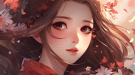 Anime Style Girl With Red Flower On Her Head Background, Beautiful Anime Pictures, Animal ...