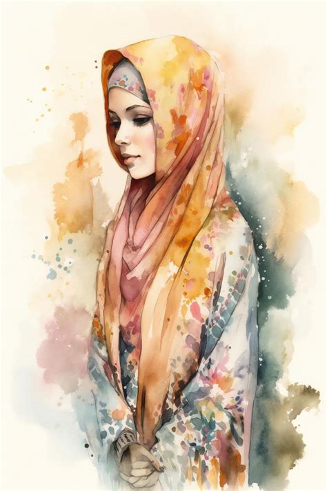 Premium AI Image | A watercolor painting of a woman wearing a hijab.