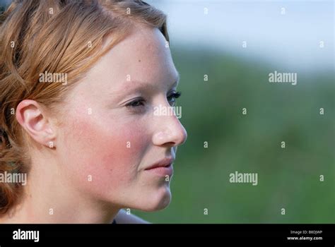 Profile of woman's face, Grayling Lake, Riding Mountain National Park, Manitoba, Canada Stock ...