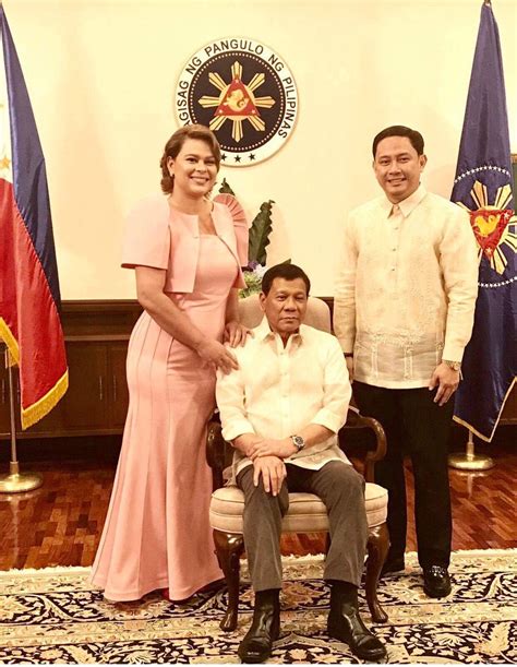 Davao City Mayor Sara Duterte poses with her dad, Pres. Duterte, and husband, lawyer Mans Carpio ...