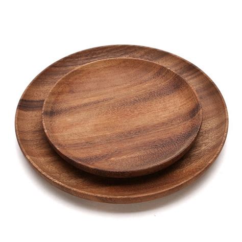 2Pcs Round Wooden Plate Set Natural Acacia Wood Dish Plates | Etsy