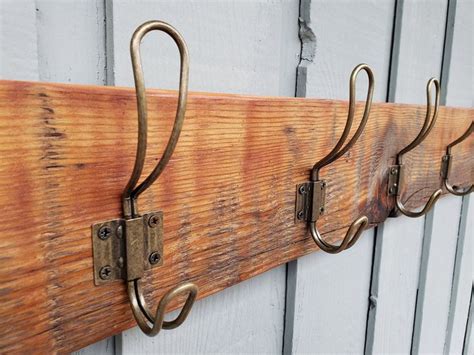 Rustic Wood Coat Rack - Antique Brass Wire Coat Hooks - Reclaimed Wood ...