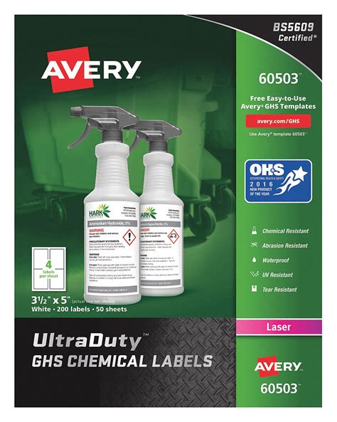AVERY GHS Chemical Laser Printer Label, Color White, PK 200 - 38YV45|7278260503 - Grainger