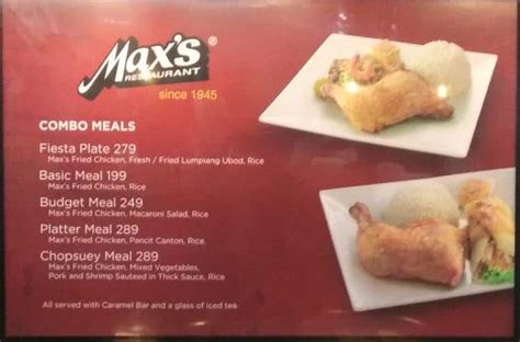 Menu at Max's Restaurant, Makati, Waltermart