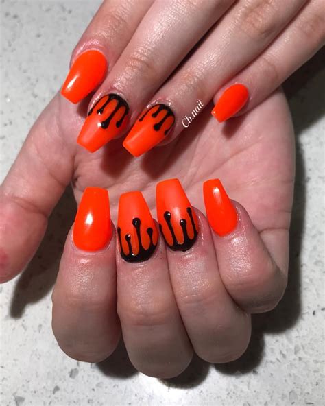 Orange nails, matte nails, drip nails, nail art, Halloween nails, acrylic nails, square nails ...