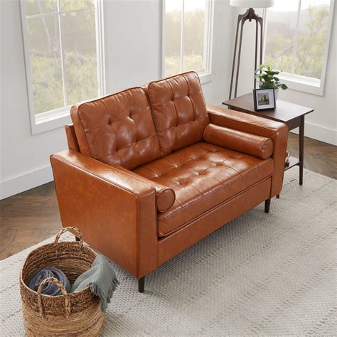 Edenbrook Lynnwood Upholstered Loveseat - Small Loveseat - Camel Faux Leather Loveseat - Living ...