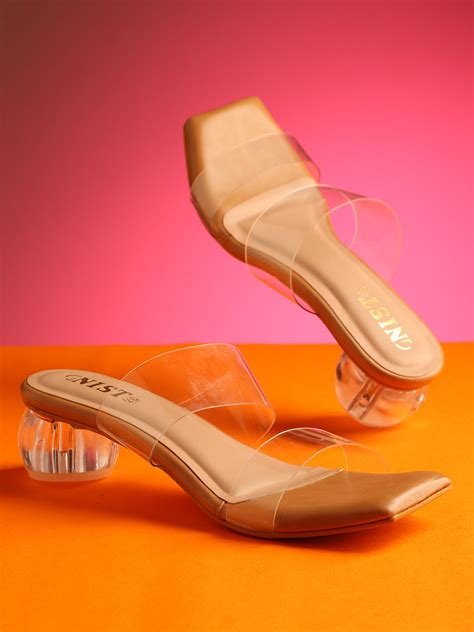 GNIST Beige Twin Strap Transparent Clear Block Heels – Gnist Footwear