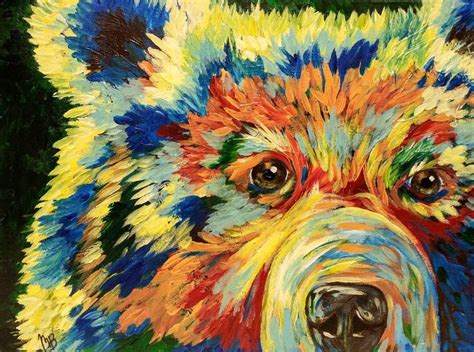 Original painting. Colorful Bear painting 1612 inches. One of | Etsy ...