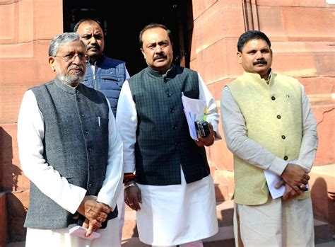 BJP MP Sushil Kumar Modi with other MPs at the Parliament complex