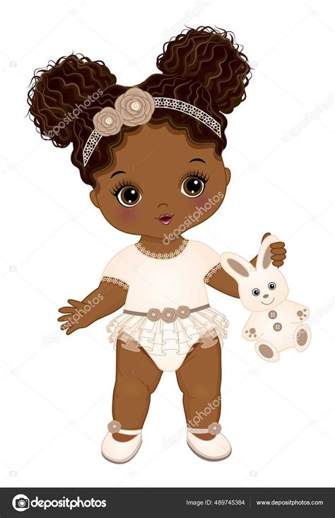 African American Cute Boho Baby Girl with Bunny Stock Illustration by ...