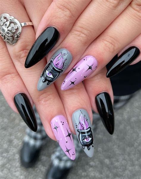 40 Cute Halloween Nail Designs : Black and Lilac Witch Nails I Take You | Wedding Readings ...