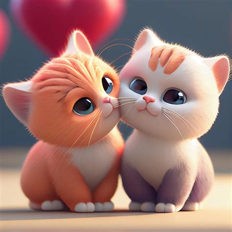 Premium Photo | Cats couple in love with hearts valentine's day card 3d render illustration