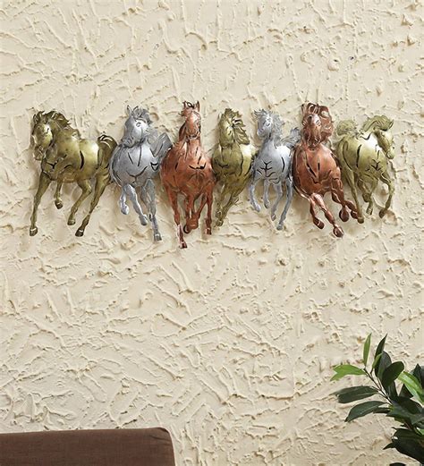 Buy Multicolour Metal Small Running Horse With Led Lights Wall Art by ...