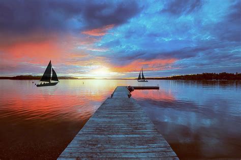 Sailboat Silhouettes at Dock at Sunset Painting by Elaine Plesser - Pixels