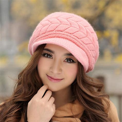 Buy Winter Women Hat Knitted Hat Female Soft High Elastic Solid Color Warm Cap Beanies Headgear ...