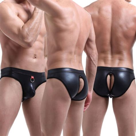 Men's Faux Leather Backless Pouch Jockstrap Underwear Jock Straps G ...