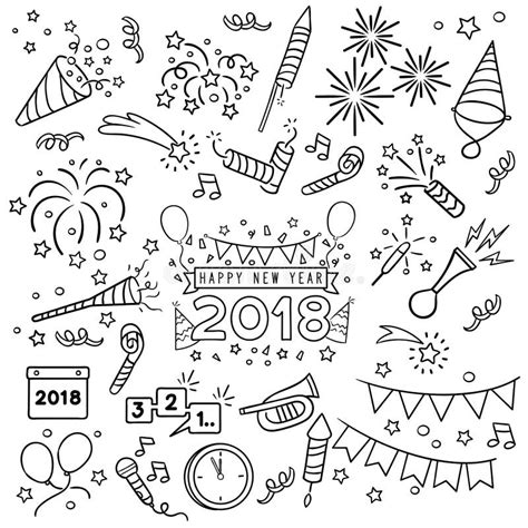 New Year Celebration Line Draw. Stock Vector - Illustration of ...