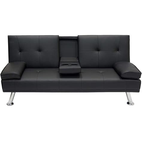 Modern Faux Leather Futon Sofa Bed with Chrome-Metal Legs - best classic interior home design