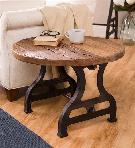 Round Wood End Table With Metal Legs ~ Natural Live Edge Round Slab Side Table / Coffee Table ...