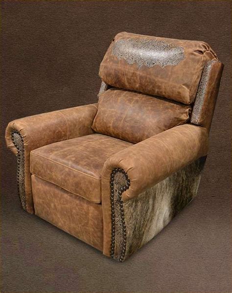 Traditional Rustic Recliner, Swivel, Glider Genuine Full Grain Leather Chair - Rustic Cowhide ...