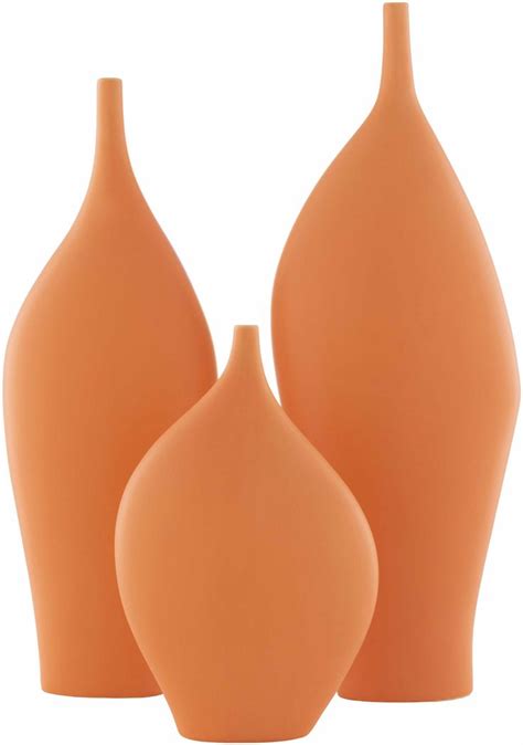 Pozega Decorative Accent Ceramic Set, Ceramic Table, Orange Candle Holder, Outdoor Vases, Surya ...