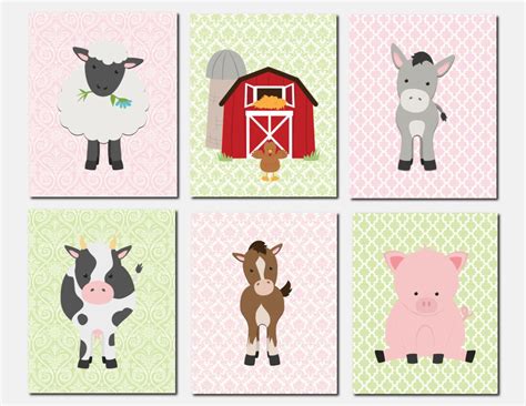 Farm Animals Nursery Decor Kids Wall Art Girls Room Decor Canvas or Prints Cow Sheep Donkey Pig ...