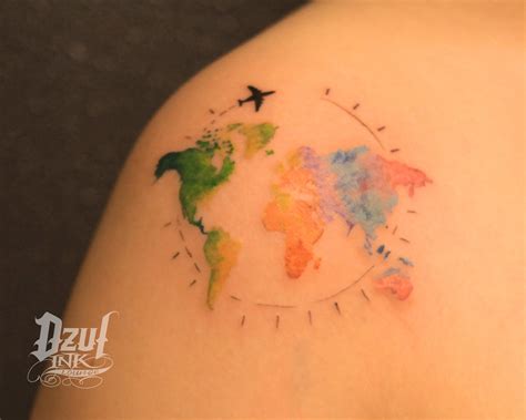 Watercolor World Map Tattoo