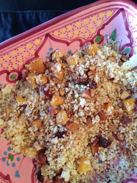 Cous cous, chopped roasted almonds, dried apricots, dried cherries ...